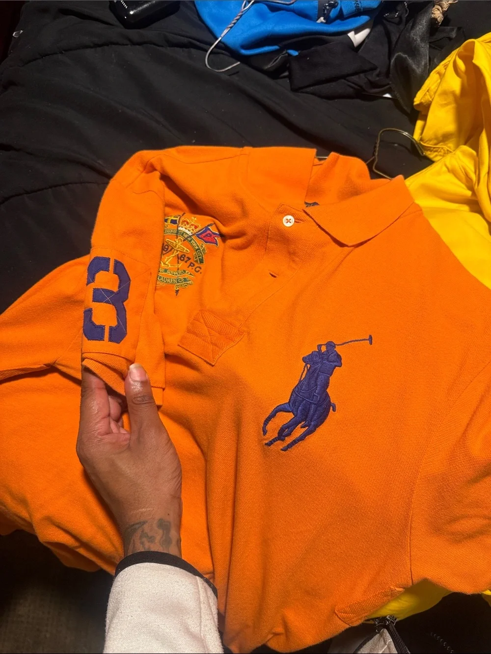 Ralph Lauren Orange Polo with Navy Crest & Pony Embroidery